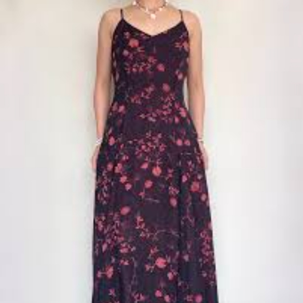 Love Stitch Black and Pink Floral Maxi Dress